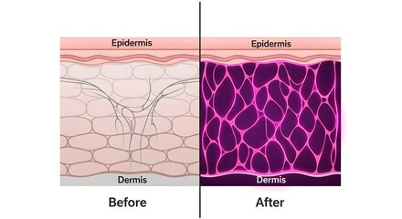 Supplement Beauty ,Collagen, Skin Layers Anatomy Before and After a Treatment, Medical Illust