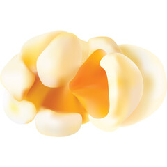 A Pile of Freshly Popped Golden Yellow Popcorn Kernels with a Slight Orange Glow in the Center Isolated on a Transparent Background