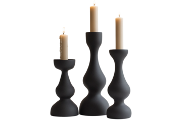 Decorative set of matching candleholders ideal for home, office, and festive table arrangements isolated on transparent background PNG