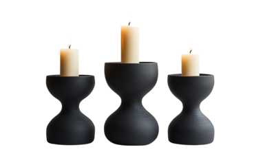 Creative flat lay of black candleholders perfect for contemporary interior design and decoration isolated on transparent background PNG