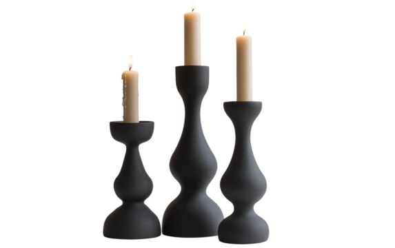 Decorative set of matching candleholders ideal for home, office, and festive table arrangements isolated on transparent background PNG - Powered by Adobe