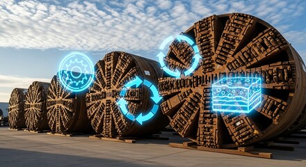 Tunnel Boring Machine Segments with Recycling Process Icons
