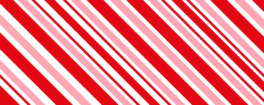 Candy cane Christmas background, peppermint diagonal stripes print seamless pattern