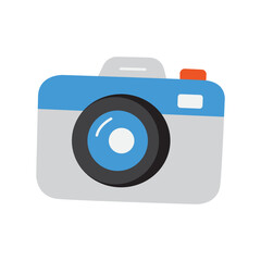 Simplified cartoon blue and gray camera illustration suitable for photography blogs, social media graphics, and creative design projects