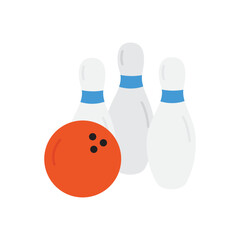 Orange bowling ball with three pins. Ideal for sports, leisure, recreation, or bowling related designs