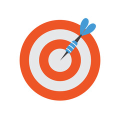 Dart hitting bullseye target, ideal for success, precision, achievement concepts in presentations, websites, designs, and marketing