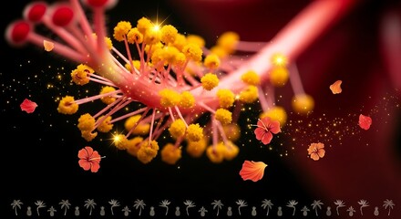 Close-up of a hibiscus flower with its intricate details and vibrant colors against a dark background