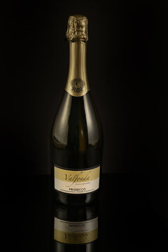 Bottle of Prosecco. Prosecco is an Italian sparkling wine produced in the Veneto region from the Glera grape variety  - illustrative editorial