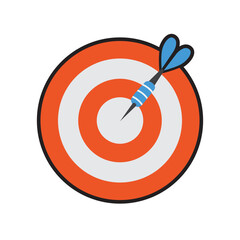 Dart hitting bullseye target, ideal for success, precision, achievement concepts in presentations, websites, designs, and marketing
