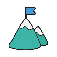 Snow capped mountain with a blue flag, perfect for travel brochures, outdoor adventure websites, and tourism promotions. Ideal for marketing materials