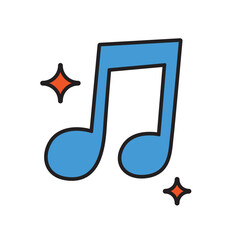 Blue musical note surrounded by orange sparkles, perfect for music related designs, posters, flyers, and digital compositions needing a creative touch