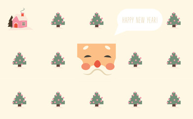 Minimalist New Year illustration banner in soft pastel colors. Clean geometric shapes, warm festive mood, flat design, modern holiday greeting card style.Perfect for holiday greeting cards, posters, 