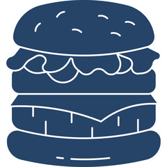 Blue Silhouette of a Double Cheeseburger with Lettuce and Bun on a Transparent Background