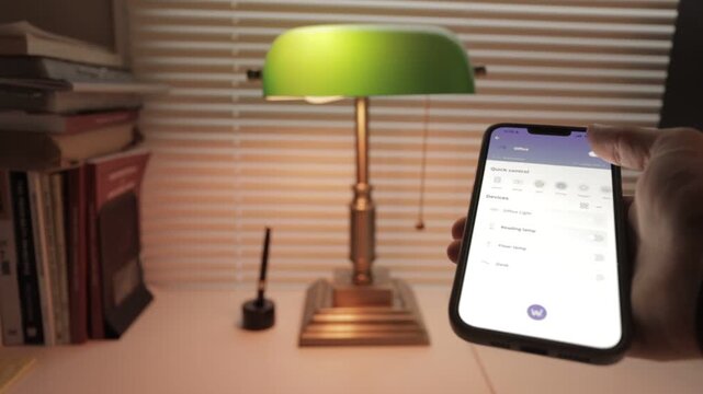Lamp on a table Being Controlled by Smart Phone