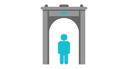 A simple flat design illustration of a security gate with a person standing beneath