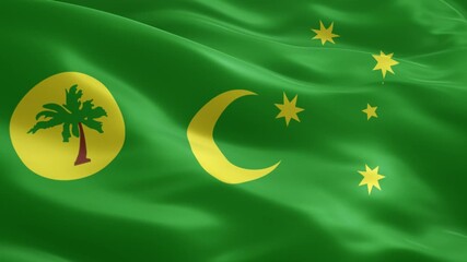 Dynamic Cocos Islands flag animation waving in the breeze, symbolizing national pride and cultural identity with vibrant green and yellow colors