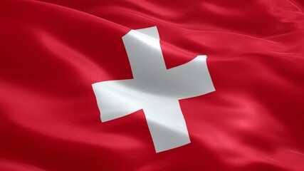 Dynamic flag of Switzerland waving gently in the breeze, a powerful symbol of national pride and identity, perfect for travel and tourism promotions
