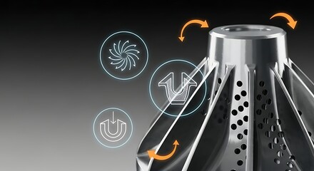 Advanced washing machine drum featuring icons symbolizing powerful cleaning, efficient water flow, and gentle garment care technology for modern laundry solutions