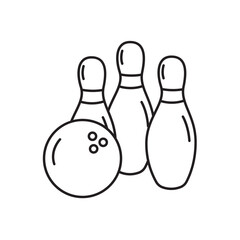 bowling ball with three pins line art illustration