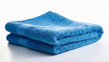 folded blue towel on white background