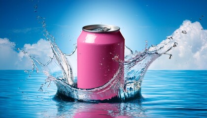 pink can in water splash