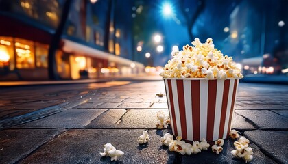popcorn on sidewalk at night