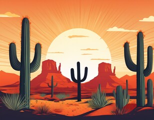 desert landscape sunlit mesas cacti travel poster