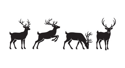 Fototapeta premium Reindeer Icon Vector Set Deer Graphics Animal Wildlife Forest Christmas Winter Horn Silhouette Design Elements Nature Isolated