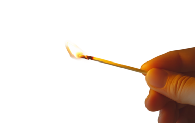 Festive Jewish ceremony with hand using match to illuminate menorah for Hanukkah isolated on transparent background PNG