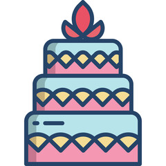 A Tall Three Tiered Celebration Cake Decorated With Pink Frosting And Blue Icing Accented With Yellow Diamond Patterns On A White Background
