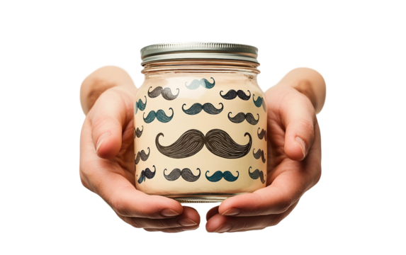 Hands at work collecting contributions in a Movember donation jar emphasizing support for charitable causes and awareness events isolated on transparent background PNG