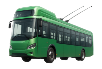 Trolleybus featuring an elevated driver's cabin and spacious front windshield.