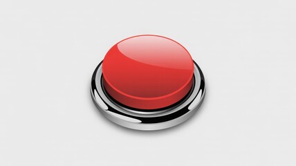 A close-up of a vibrant red button with a metallic ring