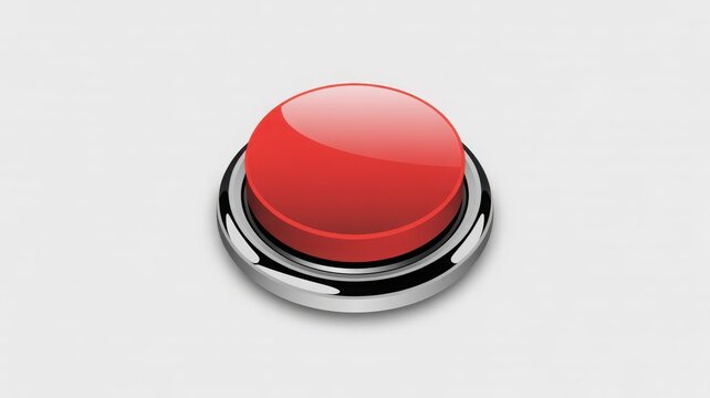A close-up of a vibrant red button with a metallic ring