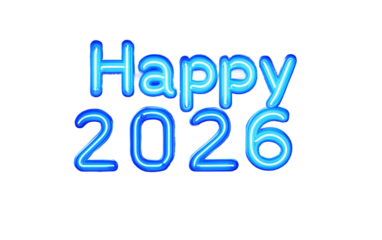 Contemporary Happy 2026 neon artwork with radiant glow designed for trendy party decor and digital celebration visuals isolated on transparent background PNG