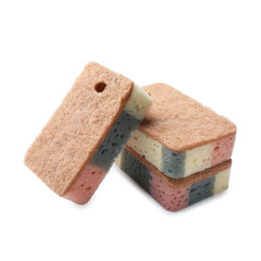 Three colorful kitchen sponges isolated on white