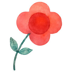 Simple Watercolor Red Flower with Green Stem