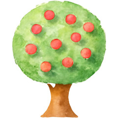 Watercolor Apple Tree with Red Apples