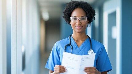 Confident African American Nurse with Stethoscope and Patient Chart, Healthcare , Doctor