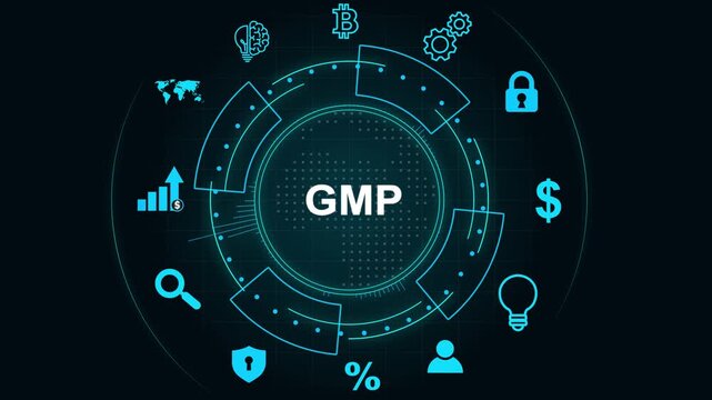 Good manufacturing practice certification quality control on virtual screen. GMP.