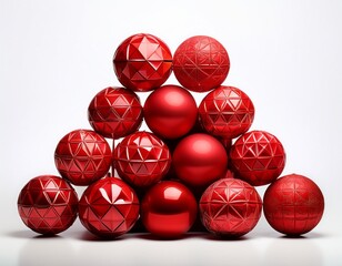 a pile of red geometric spheres and balls isolated on white background