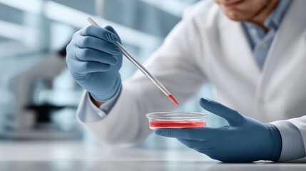 Researcher Analyzing Liquid Sample in Laboratory Environment with Precise Tools and Equipment for Scientific Experimentation