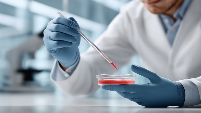 Researcher Analyzing Liquid Sample in Laboratory Environment with Precise Tools and Equipment for Scientific Experimentation - Powered by Adobe