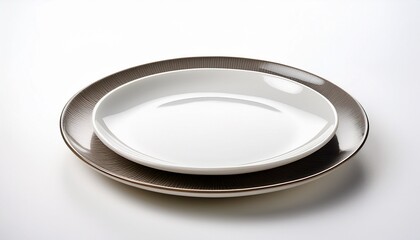photo of a clean white ceramic plate isolated on a plain white background ready for serving a meal