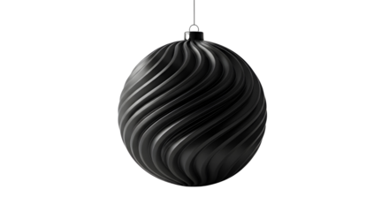 Isolated Black Christmas Bauble with Abstract Spiral Ribbed Design