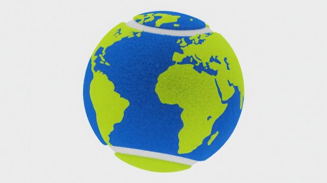 A unique tennis ball designed to resemble the globe. The tennis ball showcases continents in vibrant colors, capturing the spirit of global unity and sporting enthusiasm