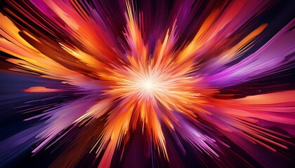 vibrant abstract digital explosion in shades of orange pink and purple on a black background with dynamic lines radiating outward from the center