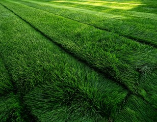 lush green grass texture with angled stripes creating a vibrant backdrop ideal for sports field designs and landscaping concepts in various shades of green
