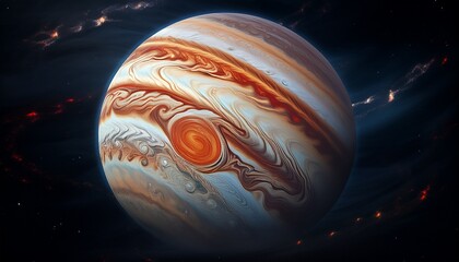 jupiter with swirling storms and great red spot