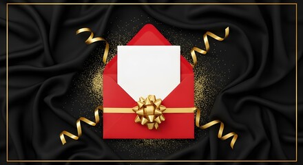 Red envelope with white card and ribbons, perfect for chinese new year festivities, wedding invitations, or special occasions. Great for invitations and greeting cards designs.